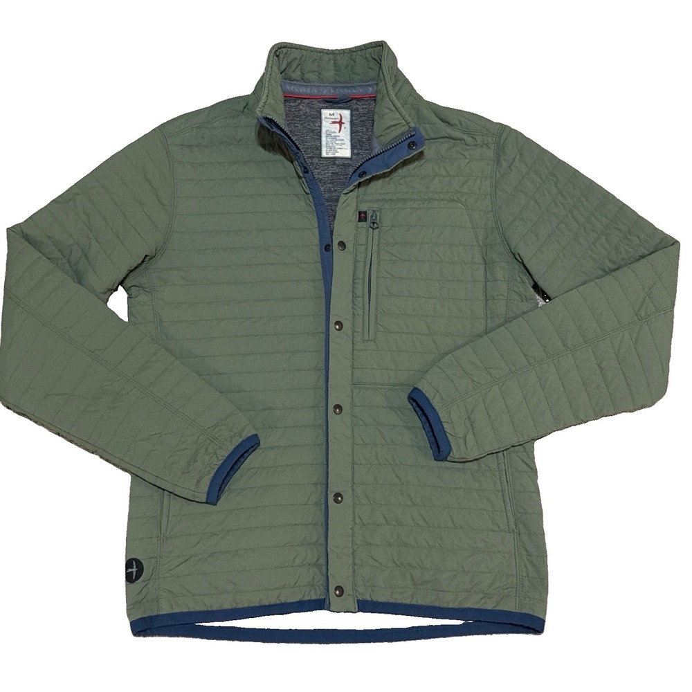 Relwen Windzip Jacket Mens Medium Olive Green Quilted Insulated Full Zip Snap